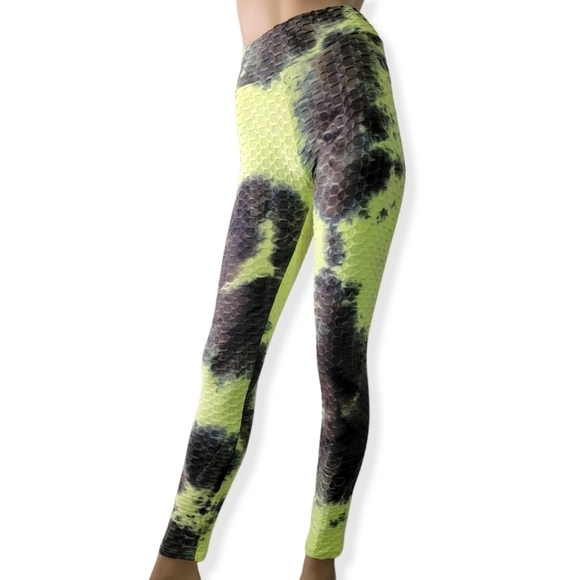 Tik Tok Tye Die Anti-Cellulite Neon Green Leggings - Picture 1 of 9